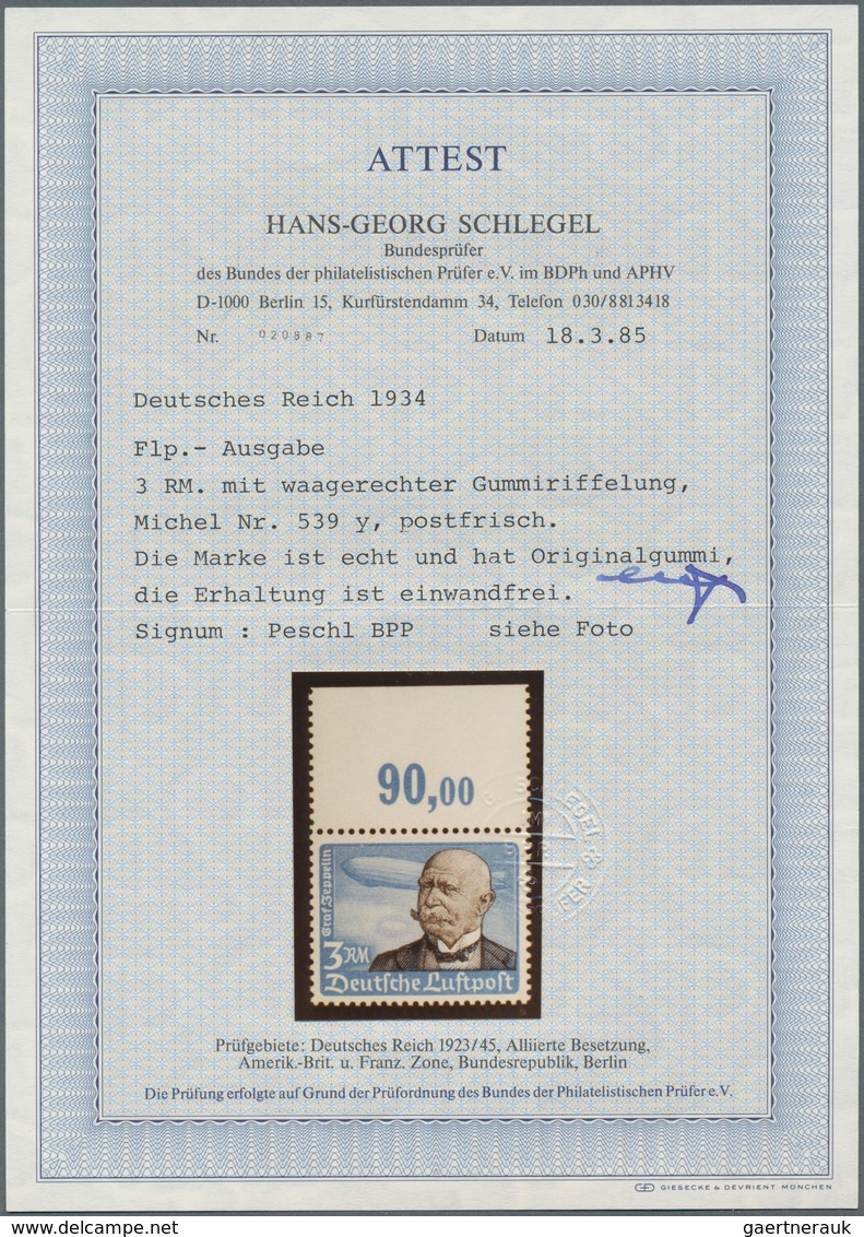 Deutsches Reich - 3. Reich: 1934, 5 Pf. Bis 3 M. Flugpost, Komplette Ausgabe Mit Waagerechter Gummir - Neufs