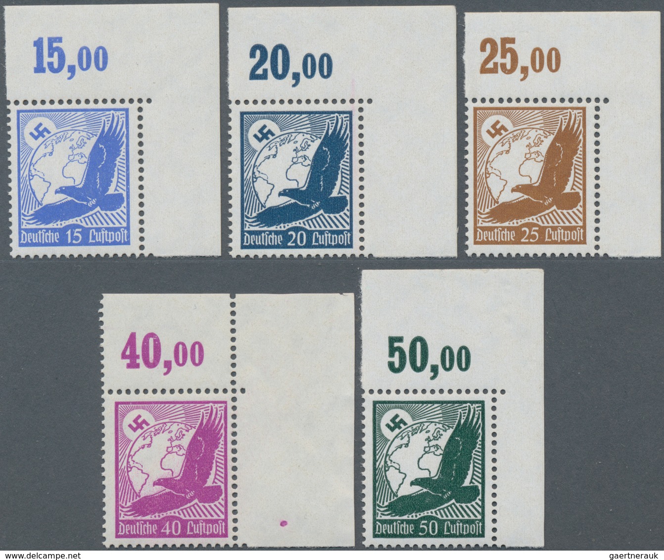 Deutsches Reich - 3. Reich: 1934, 1 Pf. Bis 50 Pf. Flugpost, Ungefaltete Unbeschriftete Luxus-Bogene - Ongebruikt