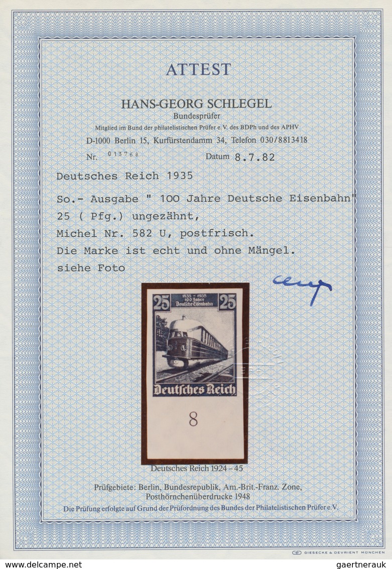 Deutsches Reich - 3. Reich: 1935 'Eisenbahn' 25 Pf. Lilaultramarin, UNGEZÄHNT Mit Bogenrand Unten, F - Nuovi