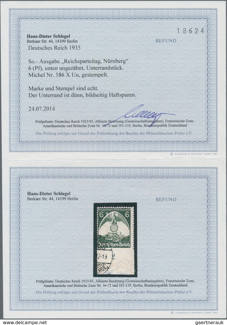 Deutsches Reich - 3. Reich: 1935, Reichsparteitag 6 Pfg. Schwarzgrün, Unten UNGEZÄHNTES Gebrauchtes - Ongebruikt