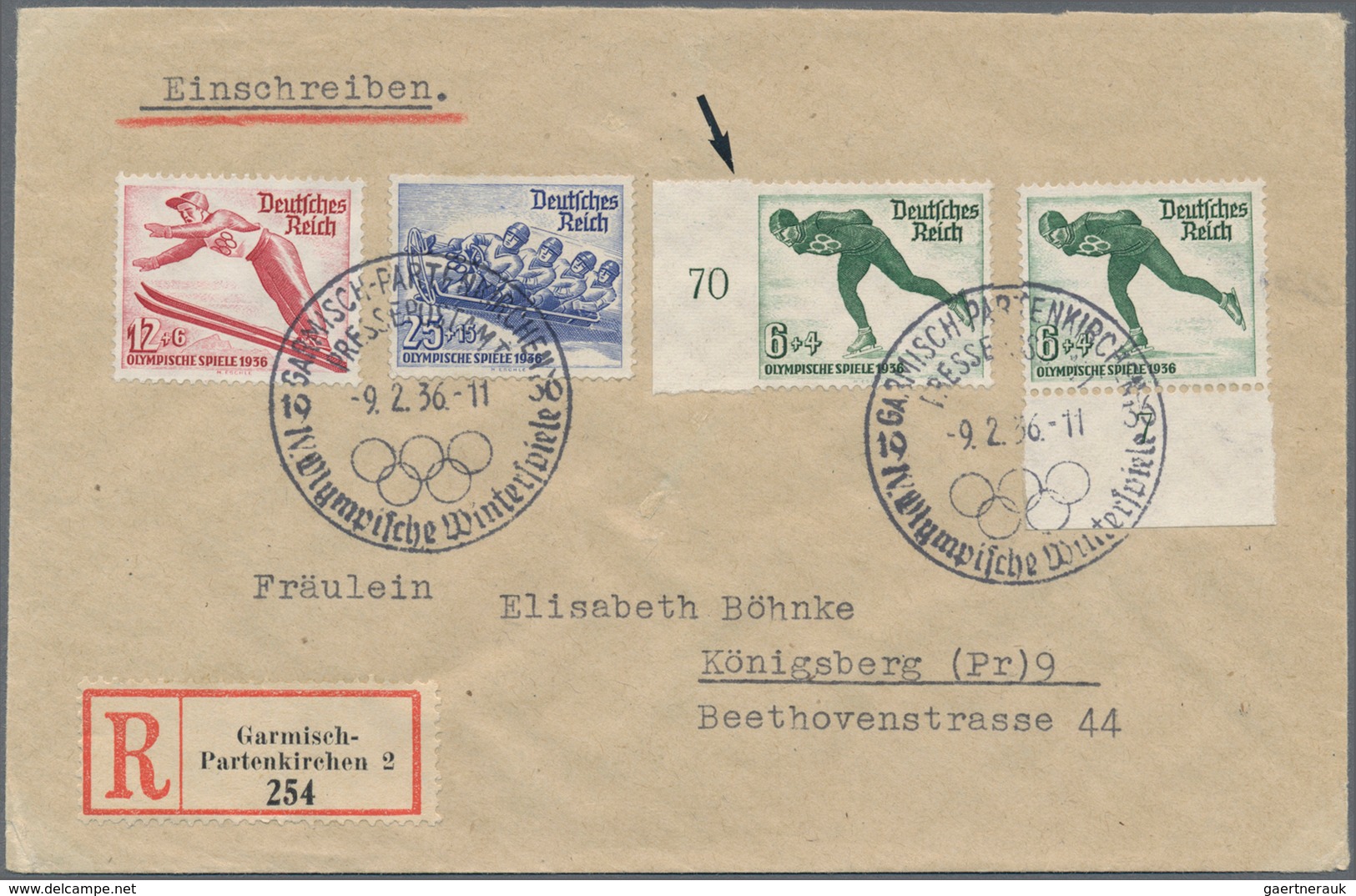 Deutsches Reich - 3. Reich: 1935, 6 + 4 Pf Schwärzlichgrün 'Olympische Winterspiele', LINKS UNGEZÄHN - Ongebruikt