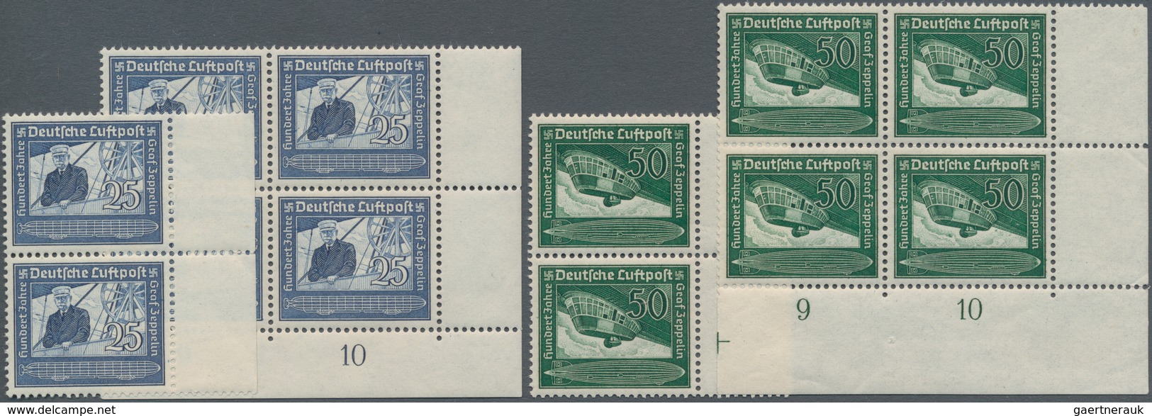 Deutsches Reich - 3. Reich: 1938, Flugpost 25+50 Pfg. Jeweils Als Eckrand-Viererblock Unten Rechts U - Ongebruikt