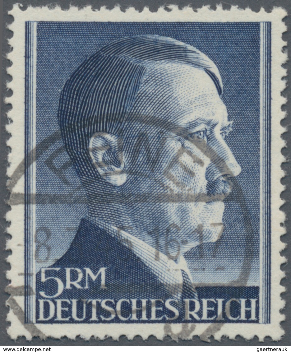 Deutsches Reich - 3. Reich: 1944, Die Seltene 5 RM Hitler In Zähnug K 14 Gestempelt "PEINE 8.3.45". - Ongebruikt