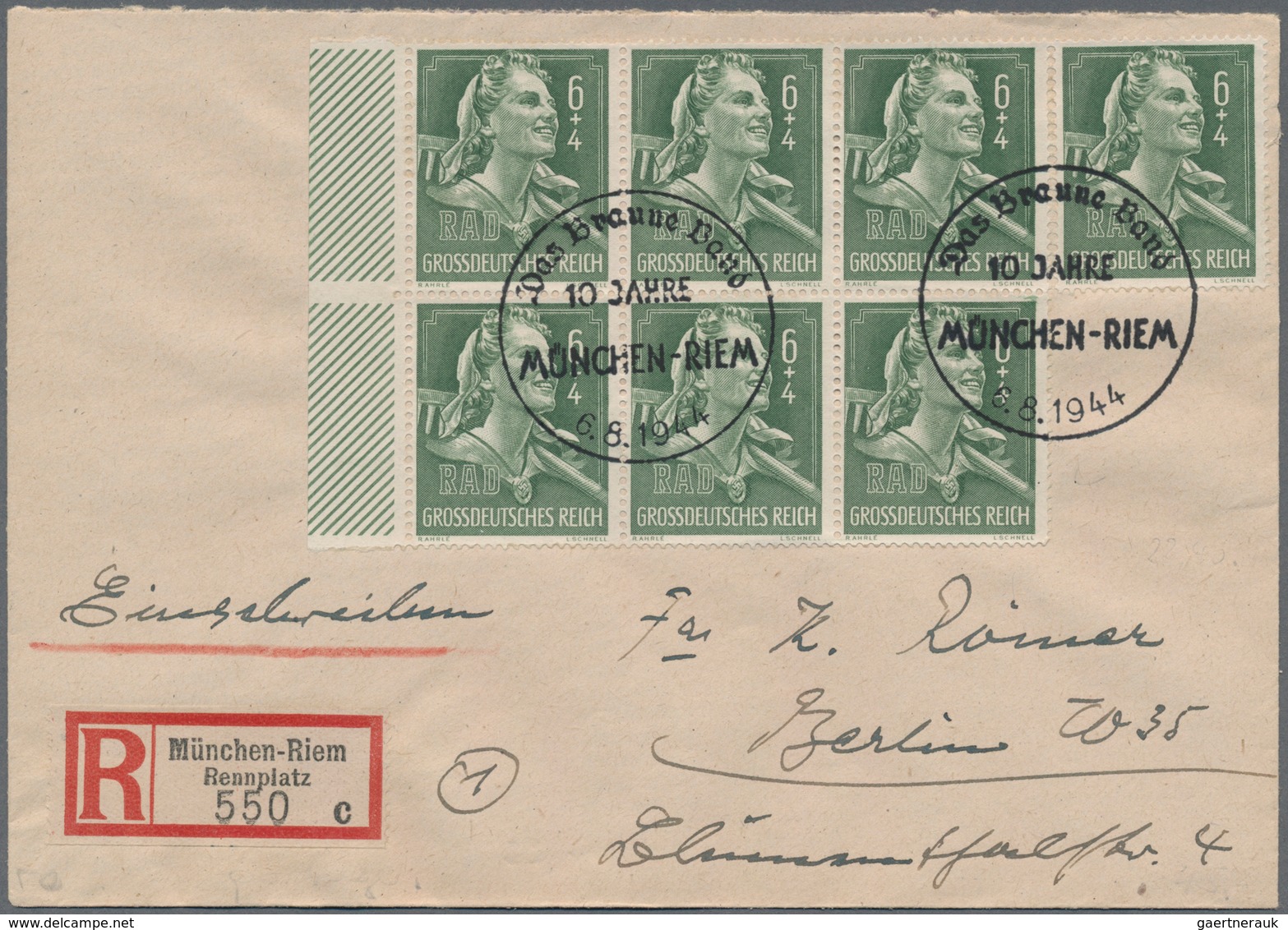 Deutsches Reich - 3. Reich: 1944, Reichsarbeitsdienst 6 Pfg., 7 Stck. (einschl. Sechserblock) Portog - Nuovi