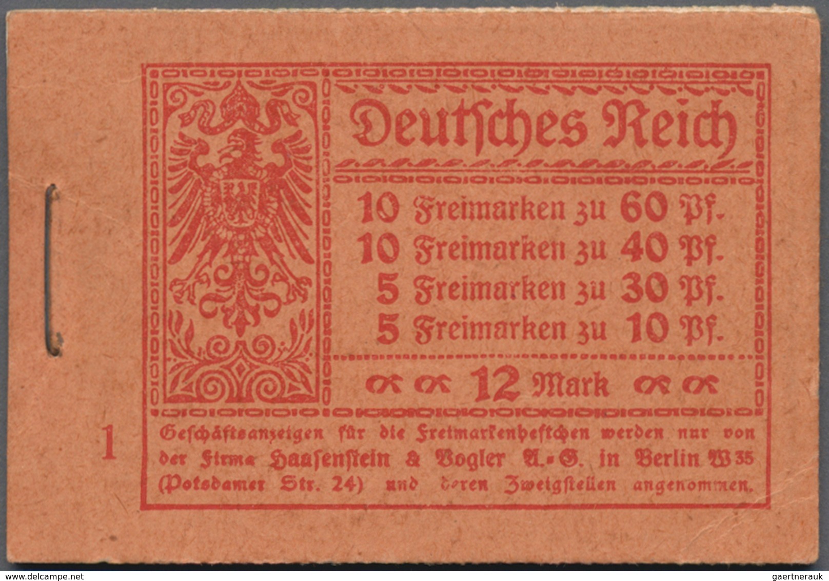 Deutsches Reich - Markenheftchen: 1921, Freimarken Germania / Ziffer, Vollständiges 12 M Heftchen Mi - Markenheftchen