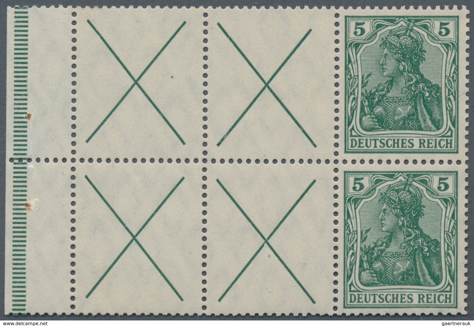 Deutsches Reich - Markenheftchenblätter: 1912, X + 5 Pfg. Germania, Heftchenblatt, Vier Felder Mit A - Markenheftchen