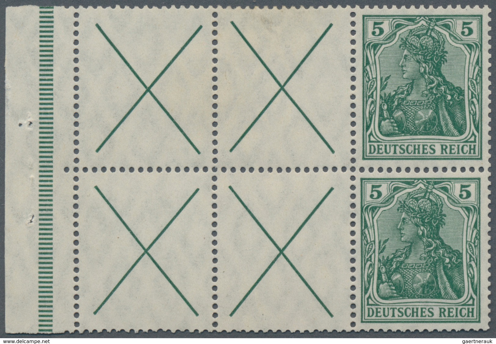 Deutsches Reich - Markenheftchenblätter: 1912, X + 5 Pfg. Germania, Heftchenblatt, Vier Felder Mit A - Postzegelboekjes