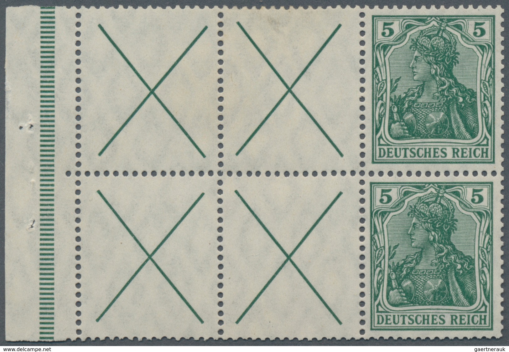 Deutsches Reich - Markenheftchenblätter: 1912, X + 5 Pfg. Germania, Heftchenblatt, Vier Felder Mit A - Markenheftchen