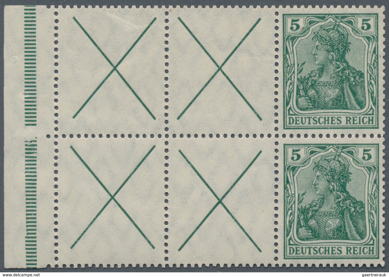 Deutsches Reich - Markenheftchenblätter: 1912, X + 5 Pfg. Germania, Heftchenblatt, Vier Felder Mit A - Postzegelboekjes