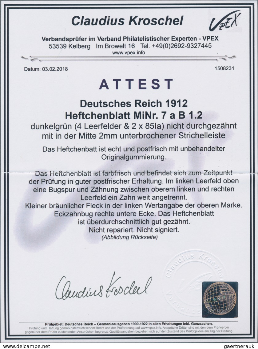 Deutsches Reich - Markenheftchenblätter: 1912, X + 5 Pfg. Germania, Heftchenblatt, Vier Felder Mit A - Postzegelboekjes