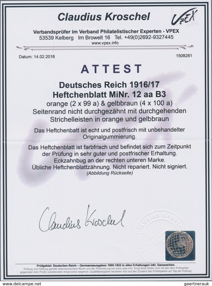 Deutsches Reich - Markenheftchenblätter: 1917, Heftchenblatt 7½ + 15 Pfg. Germania Ungebraucht, Nich - Carnets