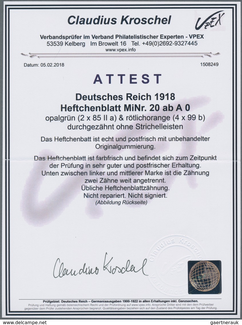 Deutsches Reich - Markenheftchenblätter: 1918, Heftchenblatt 5 + 7 ½ Pfg. Germania Postfrisch, Durch - Libretti