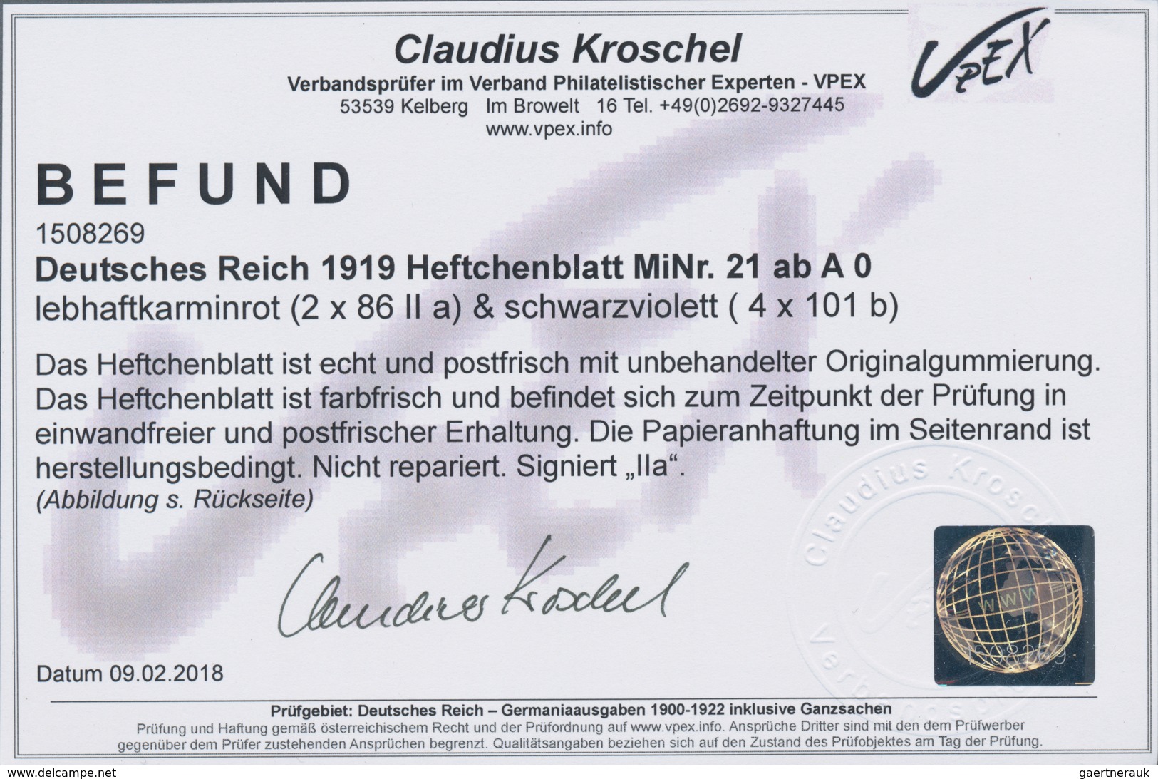 Deutsches Reich - Markenheftchenblätter: 1919, 4 Heftchenblätter 10 + 15 Pfg. Germania Postfrisch, 2 - Markenheftchen