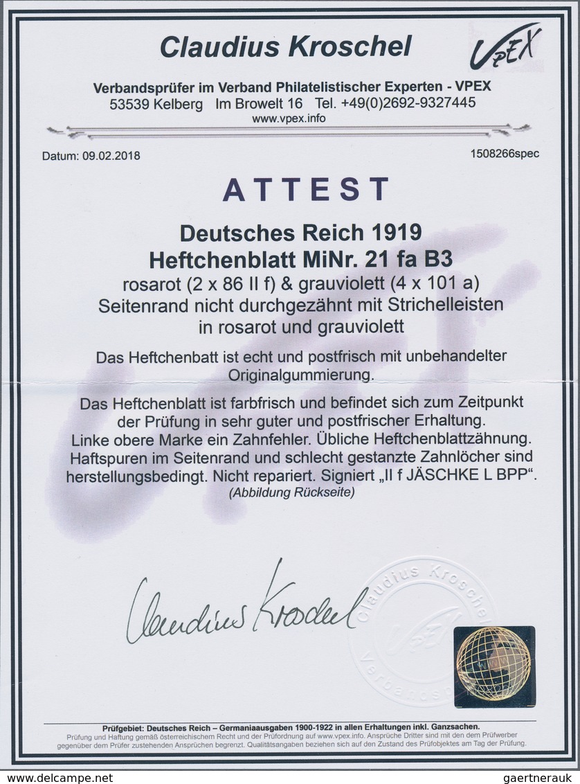 Deutsches Reich - Markenheftchenblätter: 1919, Heftchenblatt 10 Pfg. Rosarot + 15 Pfg. Grauviolett G - Postzegelboekjes