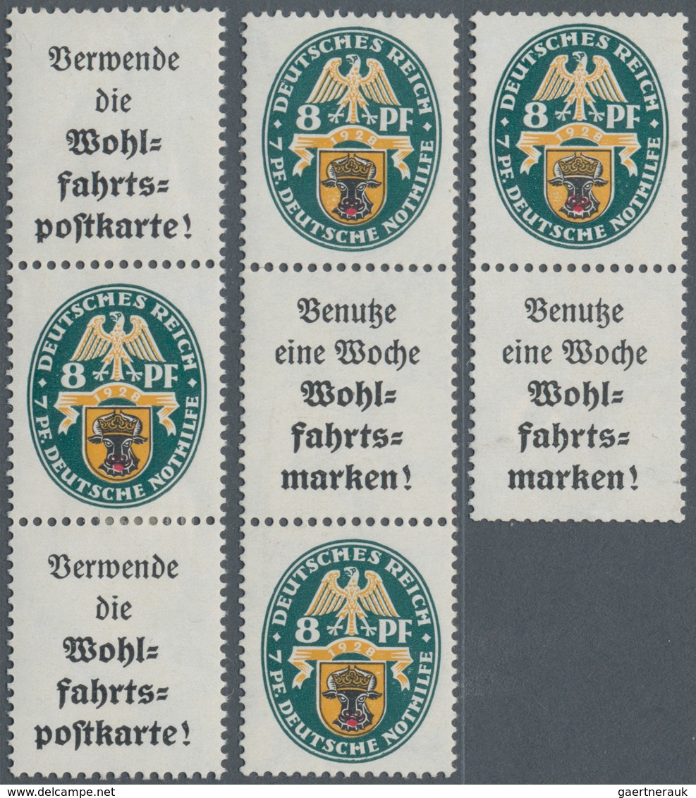 Deutsches Reich - Zusammendrucke: 1928, 8 Pfg. Nothilfe Landeswappen III, 3 Ungebrauchte Senkrechte - Se-Tenant