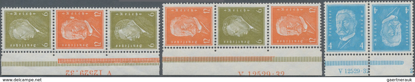 Deutsches Reich - Zusammendrucke: 1932, 4 Pfg., 6 Pfg. Und 12 Pfg. Reichspräsidenten, 3 Zusammendruc - Zusammendrucke