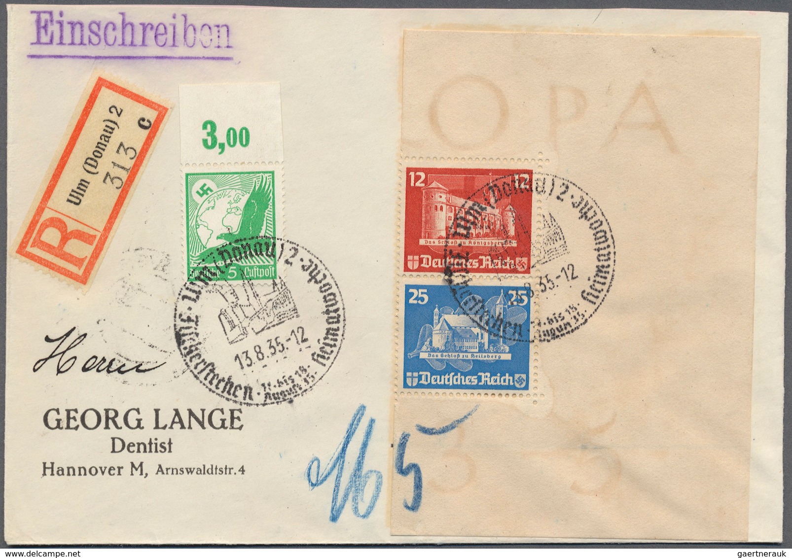 Deutsches Reich - Zusammendrucke: OSTROPA 1935, Block-Zusammendruck, Auf Portogerechtem R-Brief, Mit - Se-Tenant