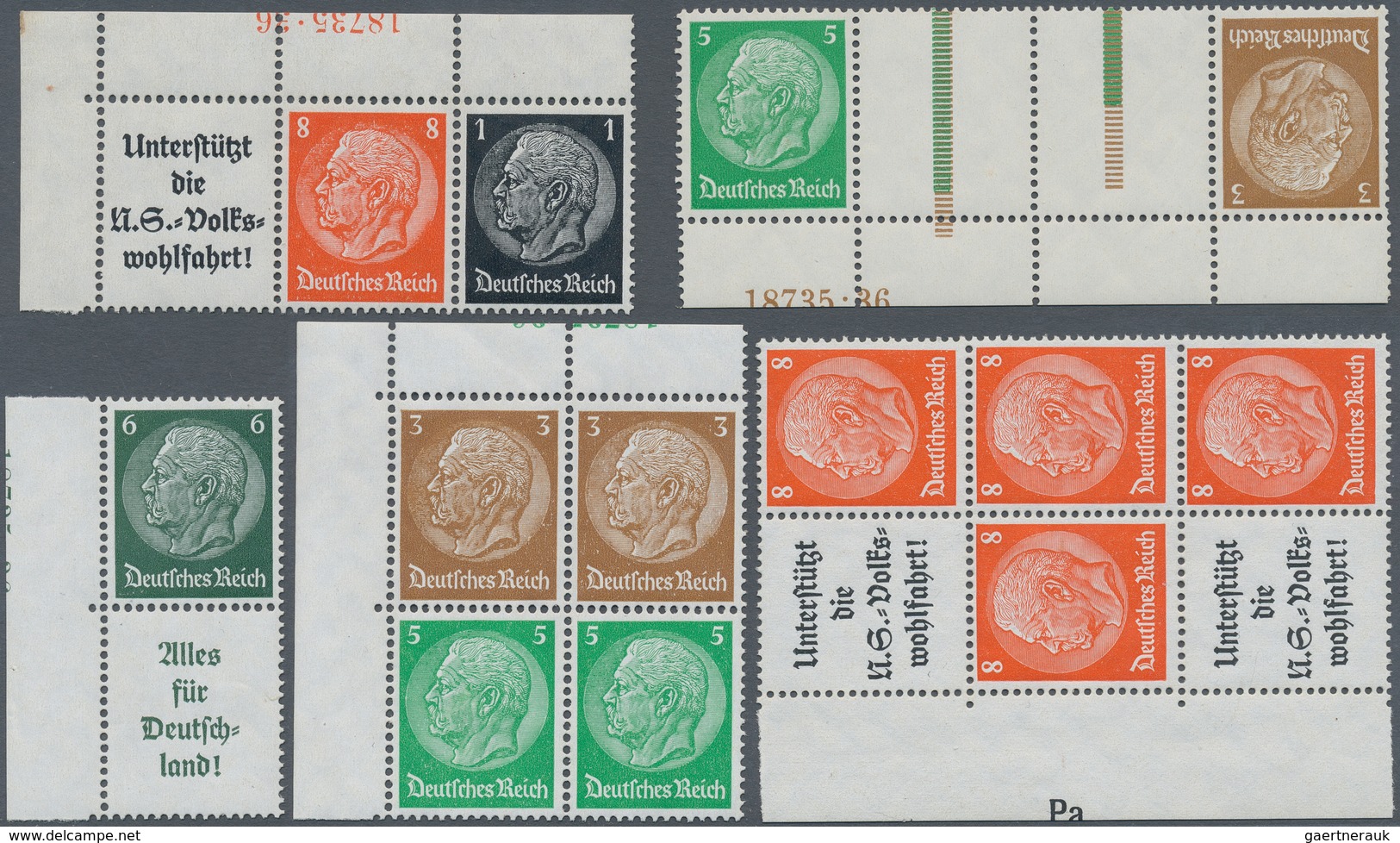 Deutsches Reich - Zusammendrucke: 1936, 5 Hindenburg-Zusammendrucke Aus Markenheft 36 Postfrisch Mit - Zusammendrucke