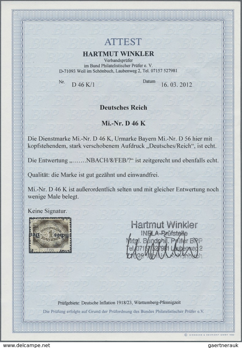 Deutsches Reich - Dienstmarken: 1920, Abschiedsausgabe 1 M. Schwärzlichsiena Mit KOPFSTEHENDEM Und S - Dienstzegels