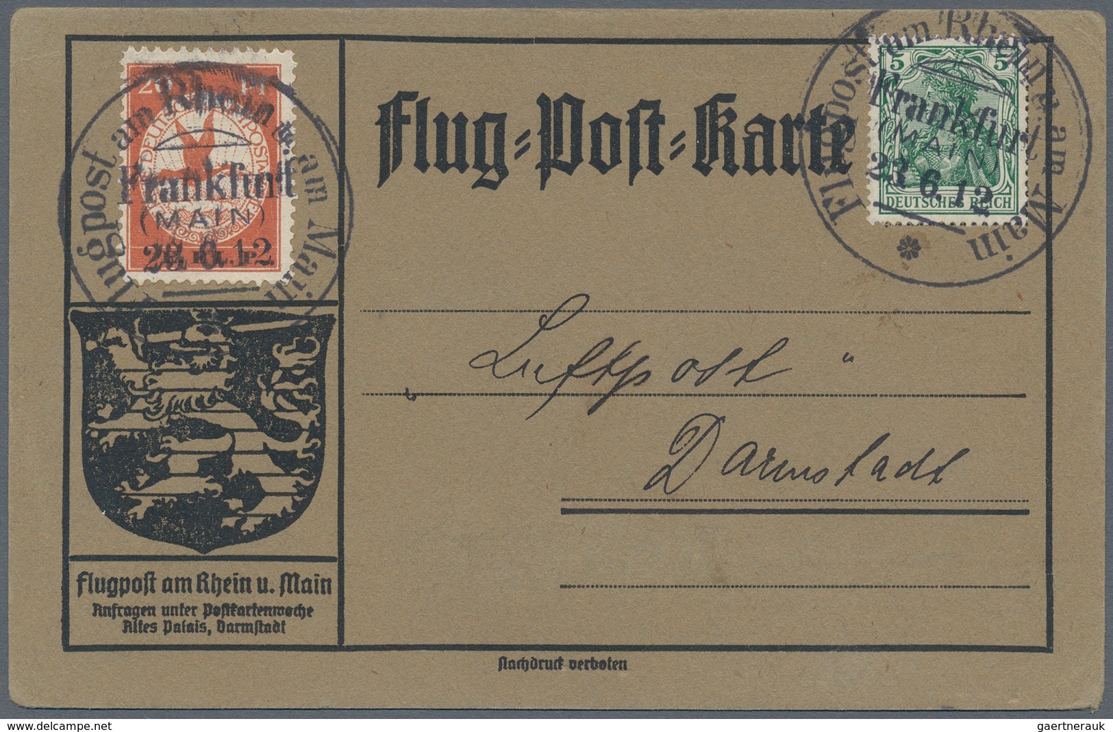 Deutsches Reich - Halbamtliche Flugmarken: 1912, 20 Pf. E.EL.P. Mit Aufdruck-PLATTENFEHLER "Komma St - Airmail & Zeppelin
