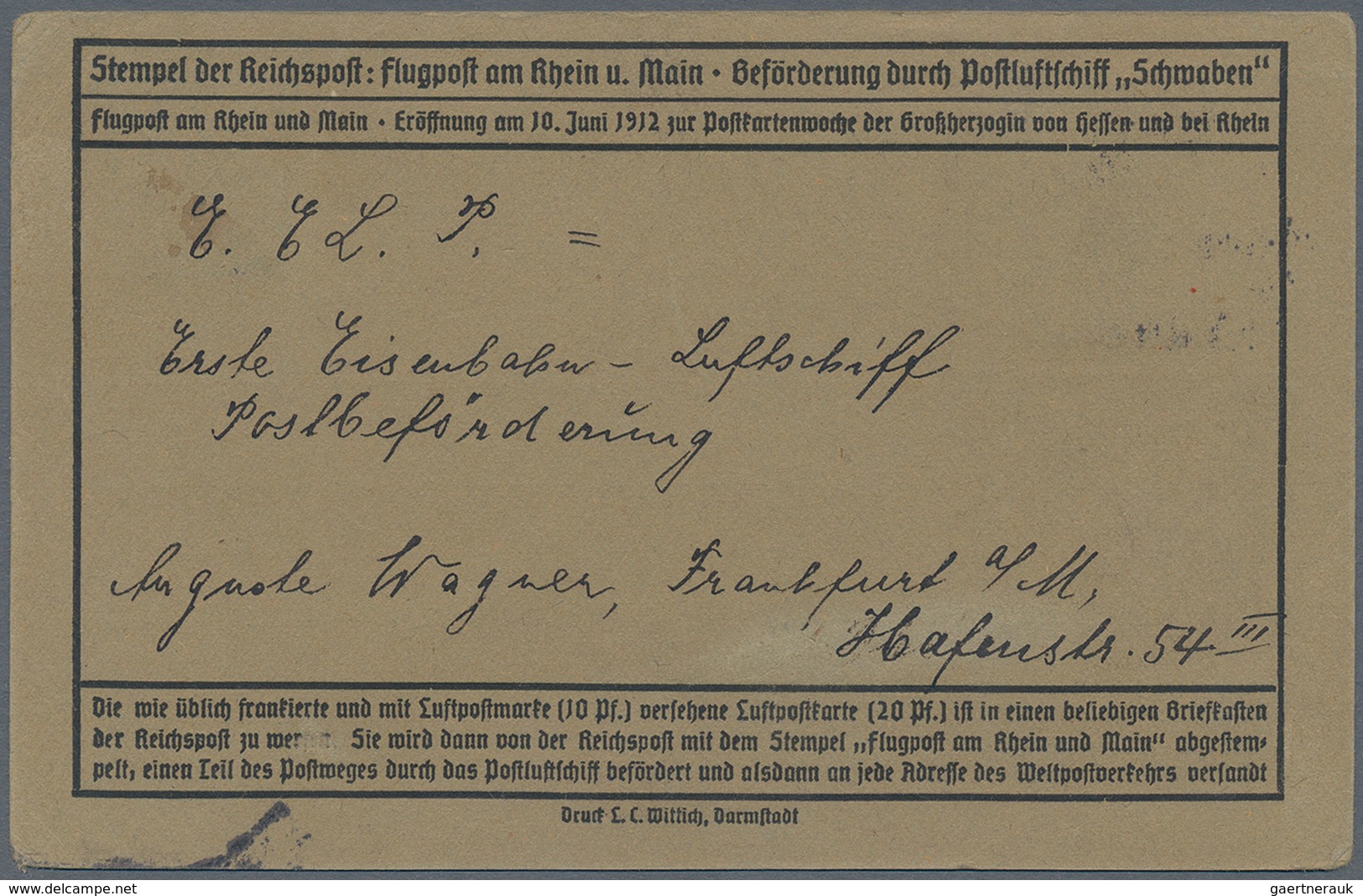 Deutsches Reich - Halbamtliche Flugmarken: 1912, 20 Pf. E.EL.P. Mit Aufdruck-PLATTENFEHLER "Komma St - Luchtpost & Zeppelin