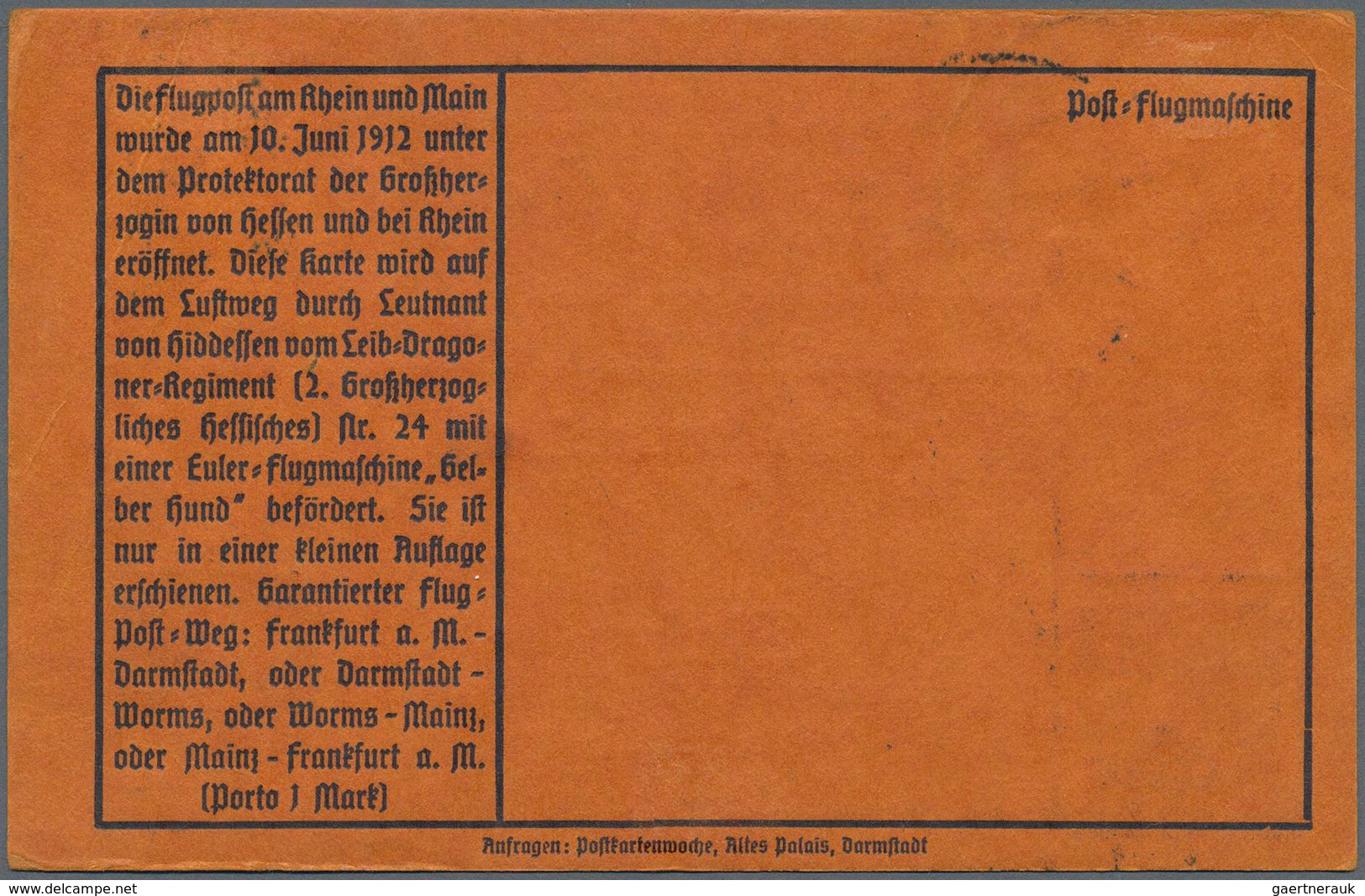 Deutsches Reich - Halbamtliche Flugmarken: 1912, 1 Mark Gelber Hund Mit Aufdruckfehler "Huna" (minim - Luchtpost & Zeppelin