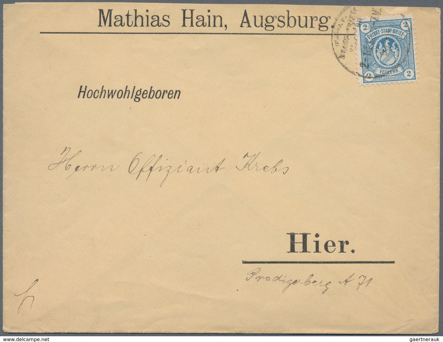 Deutsches Reich - Privatpost (Stadtpost): AUGSBURG: 1897, 2 Pfg. Orange Und Blau Der "Privat- Stadt- - Posta Privata & Locale