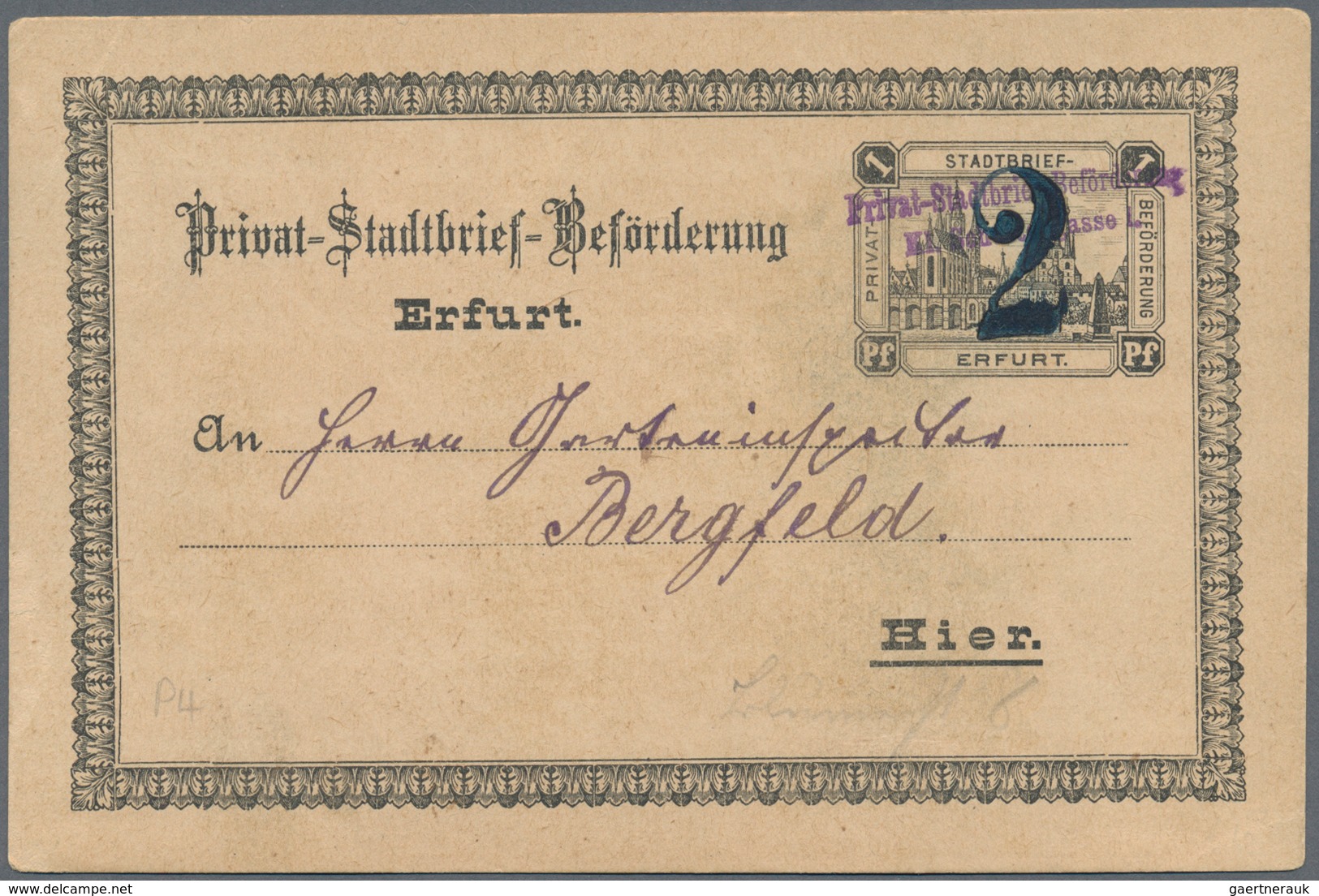Deutsches Reich - Privatpost (Stadtpost): ERFURT: Privat-Stadtbrief-Beförderung, 2 Gebrauchte Ganzsa - Private & Lokale Post