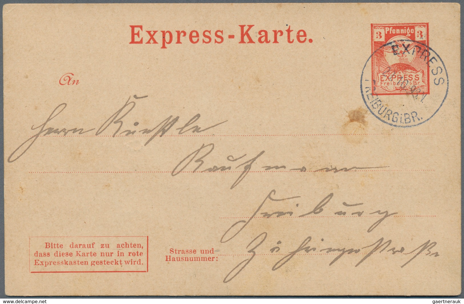 Deutsches Reich - Privatpost (Stadtpost): FREIBURG: 1898/99, Zwei Post-Karten Des "EXPRESS", Davon E - Private & Lokale Post