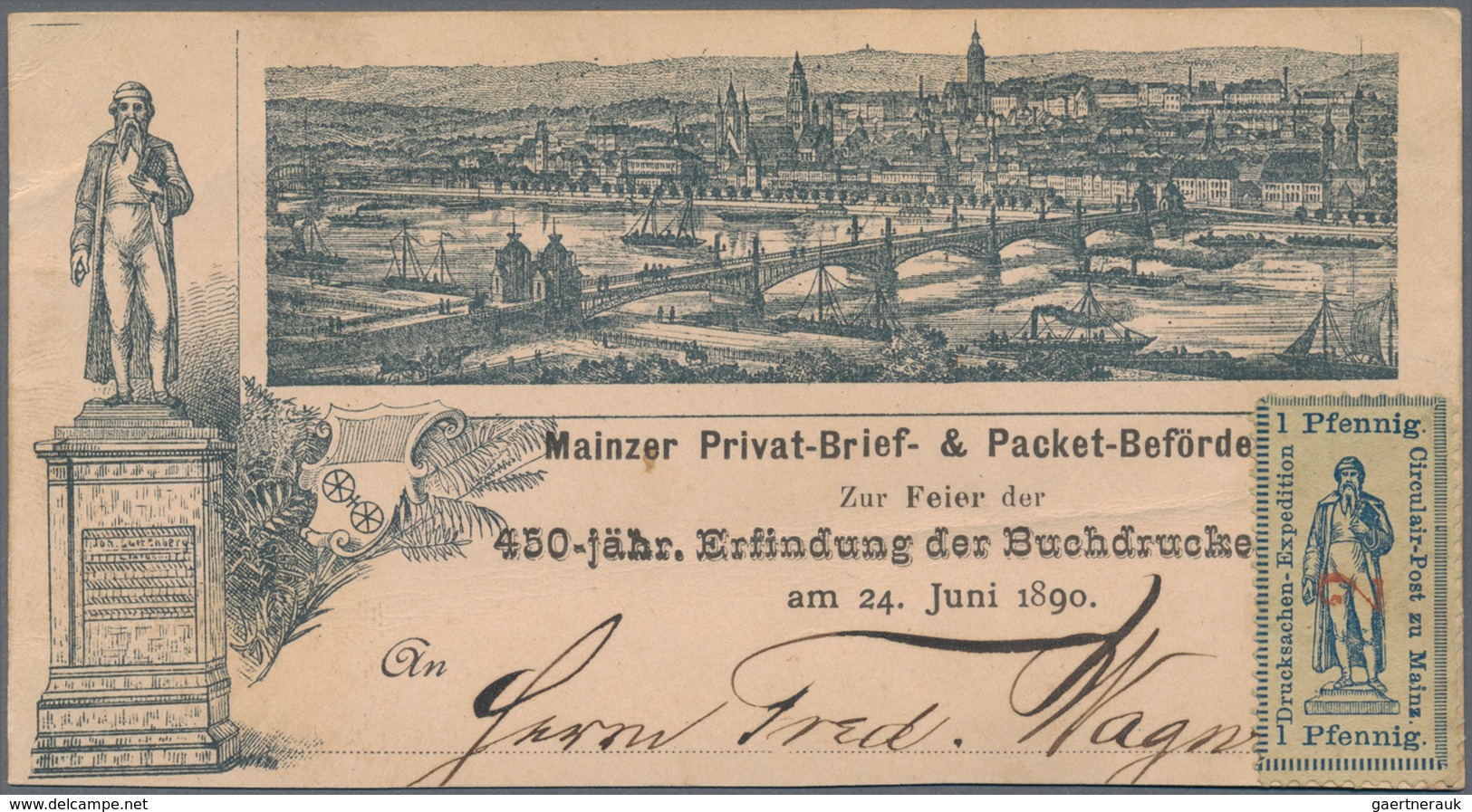 Deutsches Reich - Privatpost (Stadtpost): MAINZ: Privat-Brief-Beförderung, Dekorative Ganzsachenkart - Privatpost