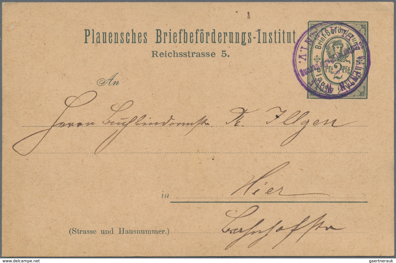 Deutsches Reich - Privatpost (Stadtpost): PLAUEN: Briefbeförderung 2 Pfg. Olivgrau, Entwertet Mit Do - Private & Lokale Post