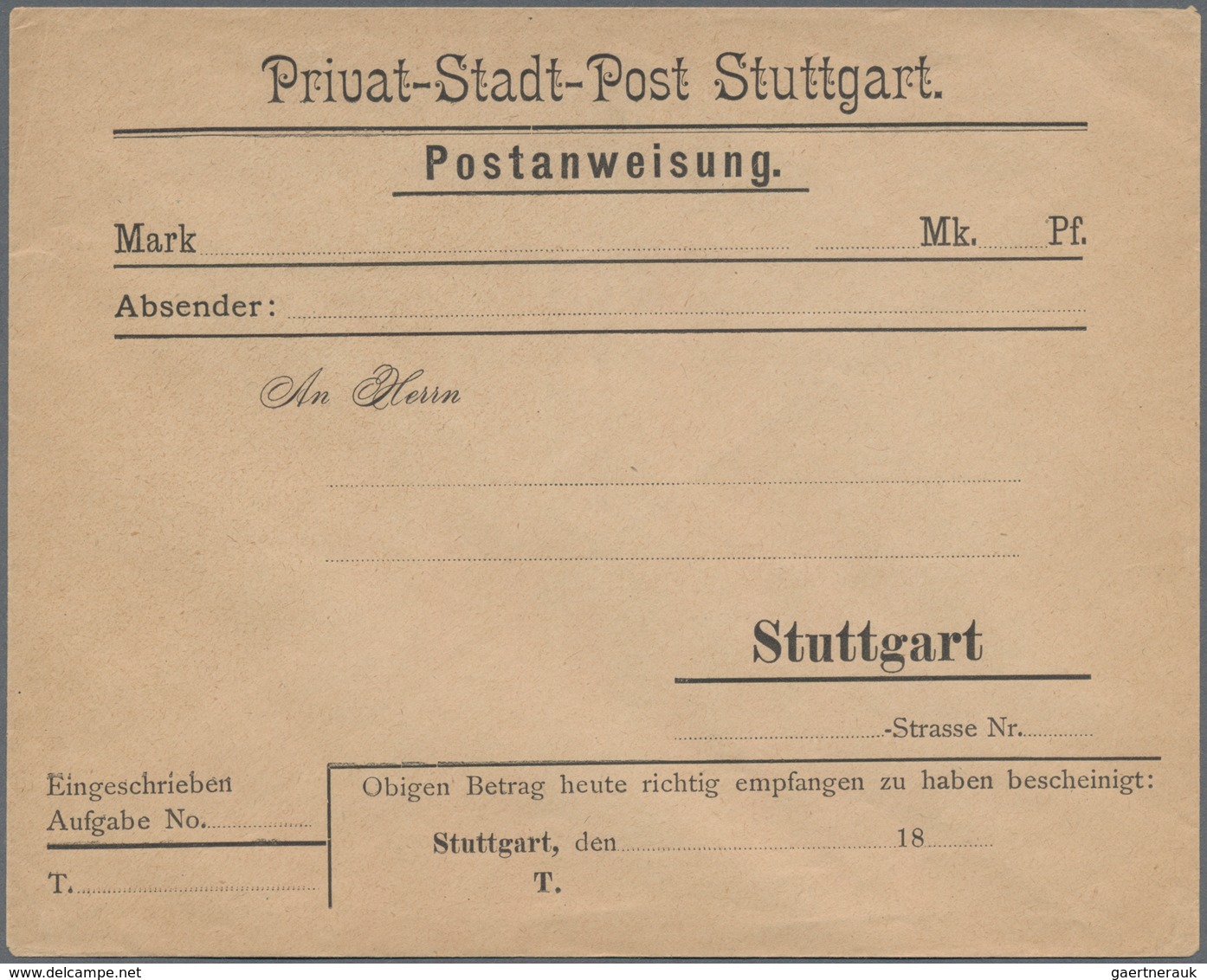 Deutsches Reich - Privatpost (Stadtpost): STUTTGART: Privat-Stadtpost, Beide Postanweisungsumschläge - Private & Lokale Post