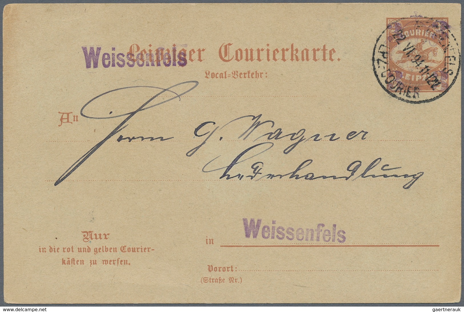 Deutsches Reich - Privatpost (Stadtpost): WEISSENFELS, Courier, Courierkarte 3 A. 2 1/2 Pfg. (P5), S - Private & Lokale Post