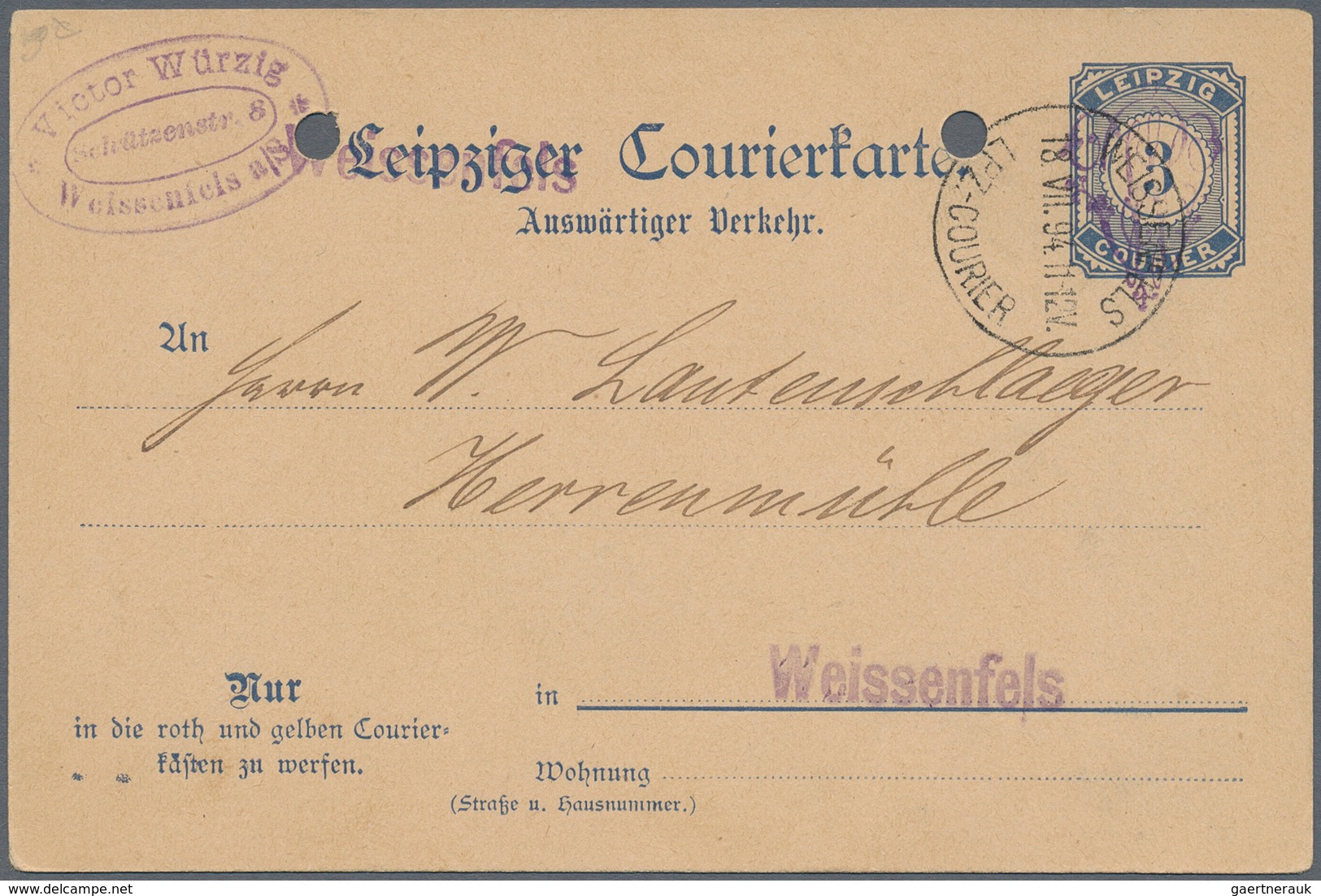Deutsches Reich - Privatpost (Stadtpost): WEISSENFELS, Courier, Courierkarte 3 a. 2 1/2 Pfg. (P5), s