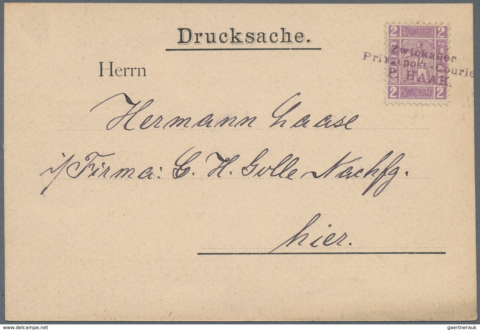 Deutsches Reich - Privatpost (Stadtpost): Zwickau P. Haak 1897 2 Pfennig Lila Auf Drucksache Von Der - Private & Lokale Post