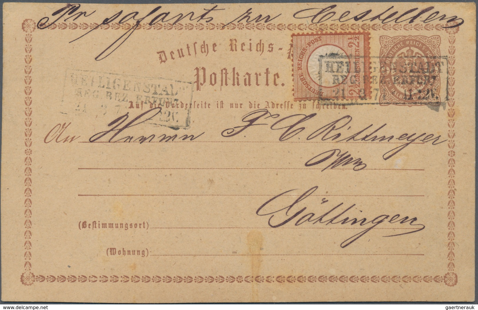 Deutsches Reich - Ganzsachen: 1873, GA-Karte ½ Gr Braun Mit Zusatzfrankatur Großer Schild 2½ Gr Mit - Andere & Zonder Classificatie