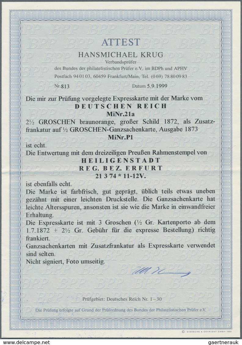 Deutsches Reich - Ganzsachen: 1873, GA-Karte ½ Gr Braun Mit Zusatzfrankatur Großer Schild 2½ Gr Mit - Andere & Zonder Classificatie