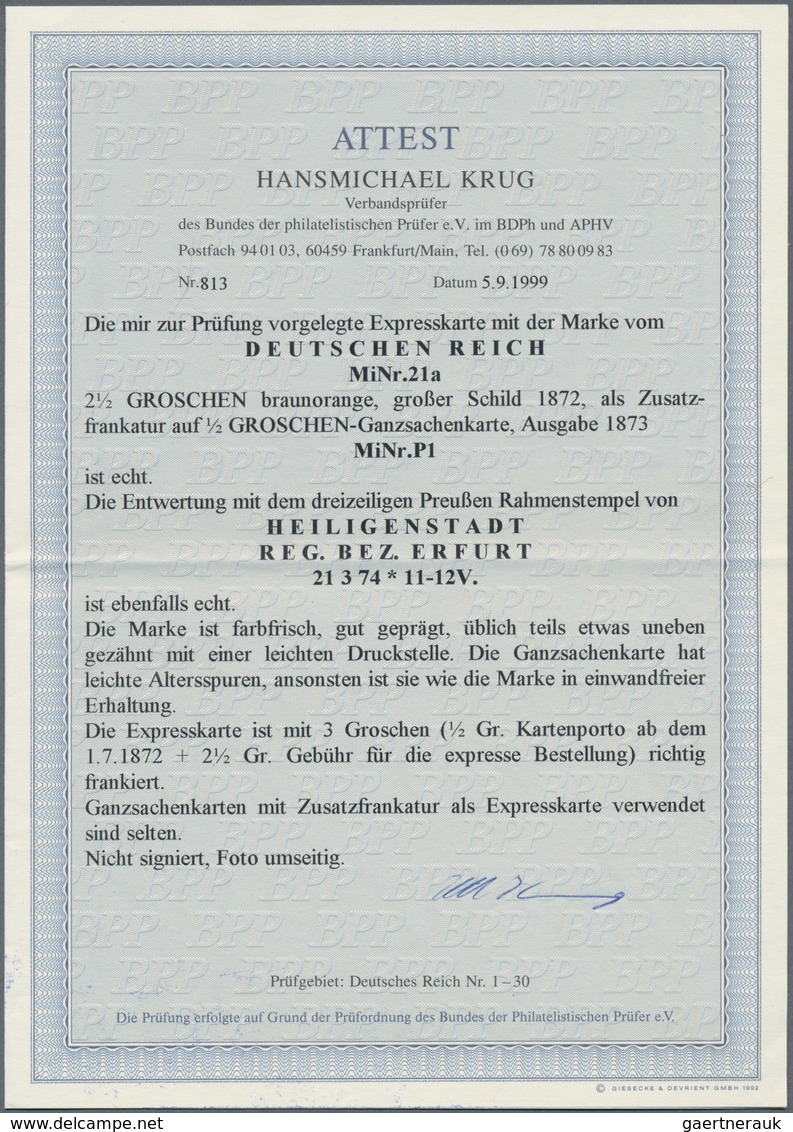 Deutsches Reich - Ganzsachen: 1873, GA-Karte ½ Gr Braun Mit Zusatzfrankatur Großer Schild 2½ Gr Mit - Altri & Non Classificati