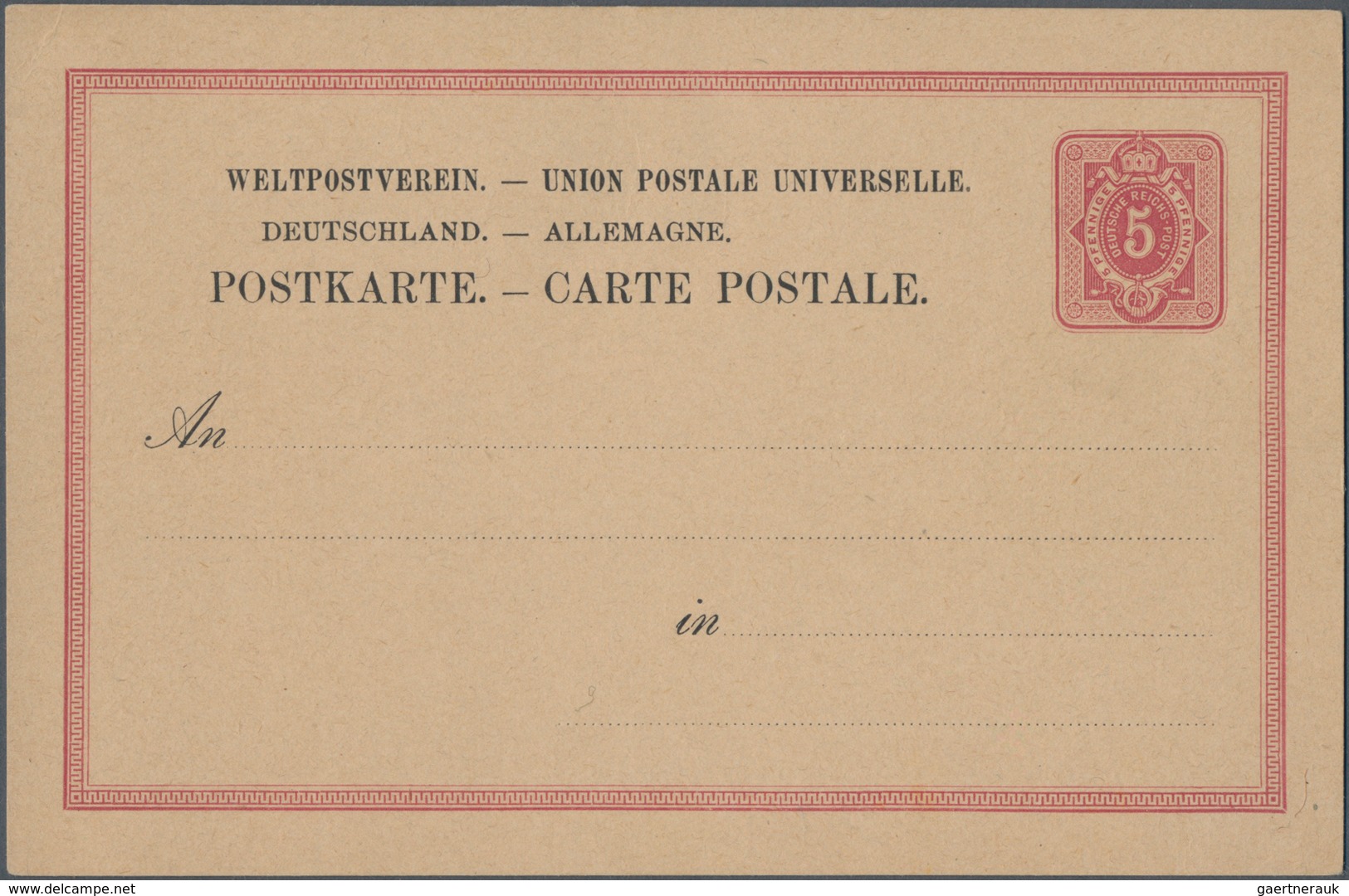 Deutsches Reich - Ganzsachen: 1875. Seltenes Essay Für Postkarte 5 Pfge Ziffer. Wertstempel In Rot U - Andere & Zonder Classificatie