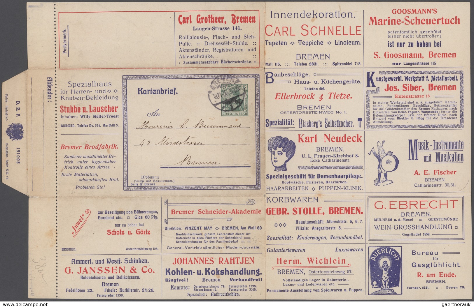 Deutsches Reich - Ganzsachen: 1906. Anzeigen-Kartenbrief 5 Pf Germania (Serie IV Bremen) Mit Illustr - Andere & Zonder Classificatie