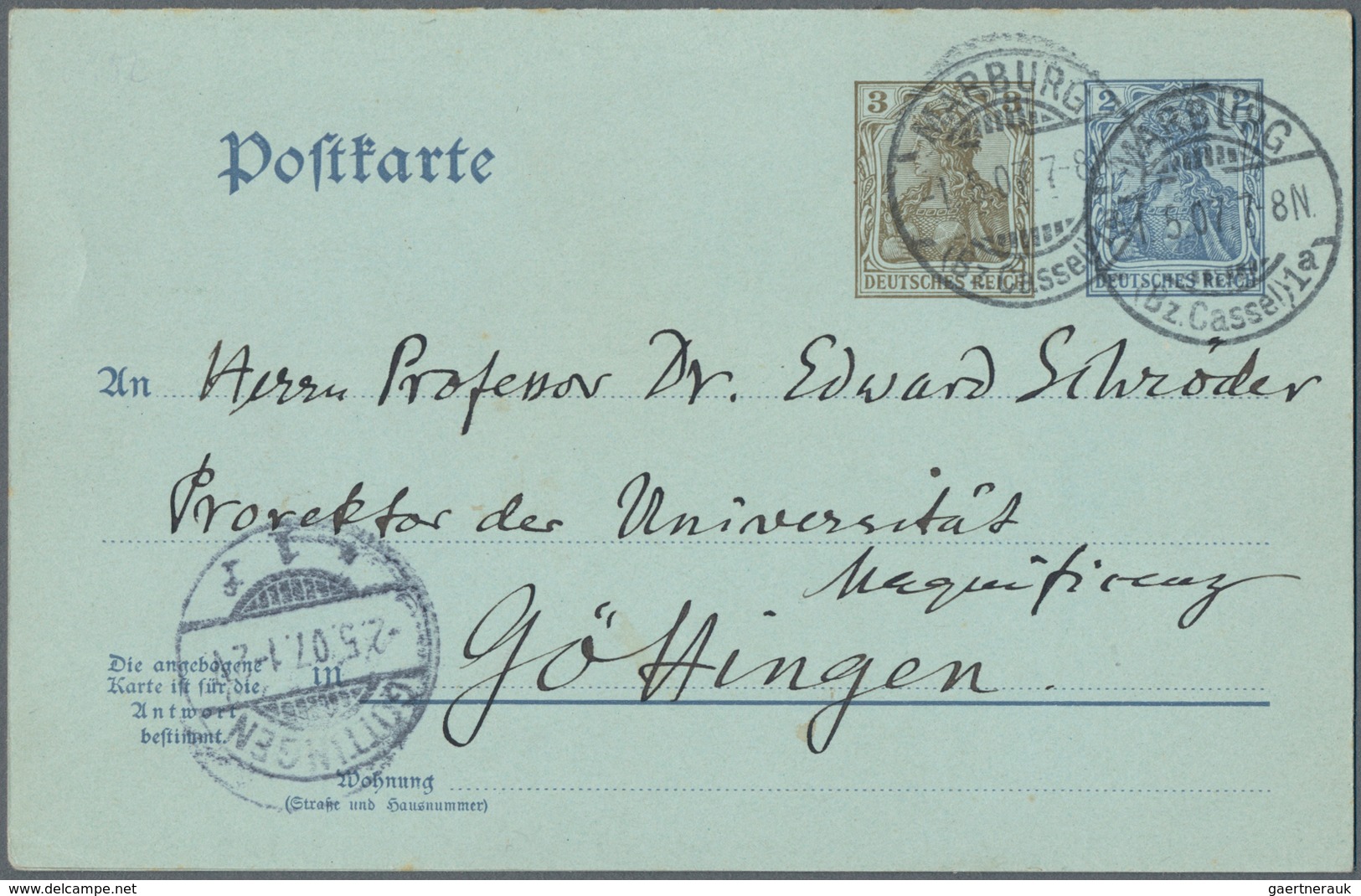 Deutsches Reich - Ganzsachen: 1907. Doppelkarte 3 Pf Braun Neben 2 Pf Grau Germania In Type I "enger - Sonstige & Ohne Zuordnung
