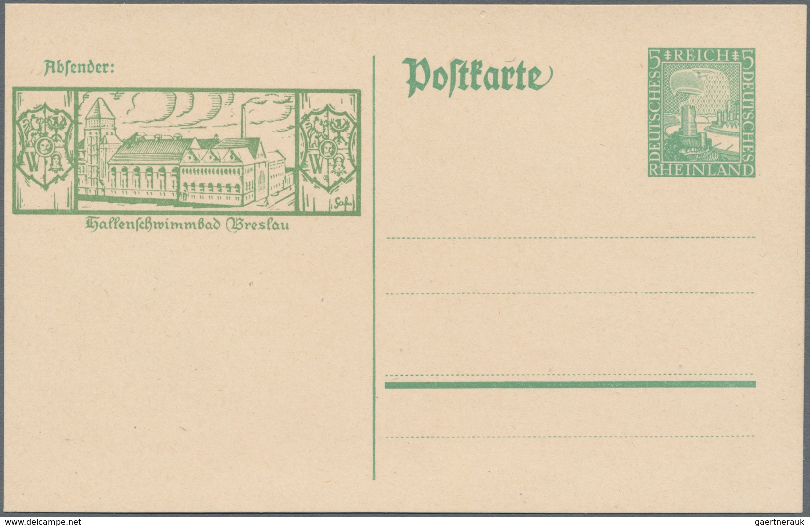 Deutsches Reich - Ganzsachen: 1925, 5 Pf "Rheinland" Ganzsachenkarte Mit Bildzudruck „Hallenschwimmb - Altri & Non Classificati