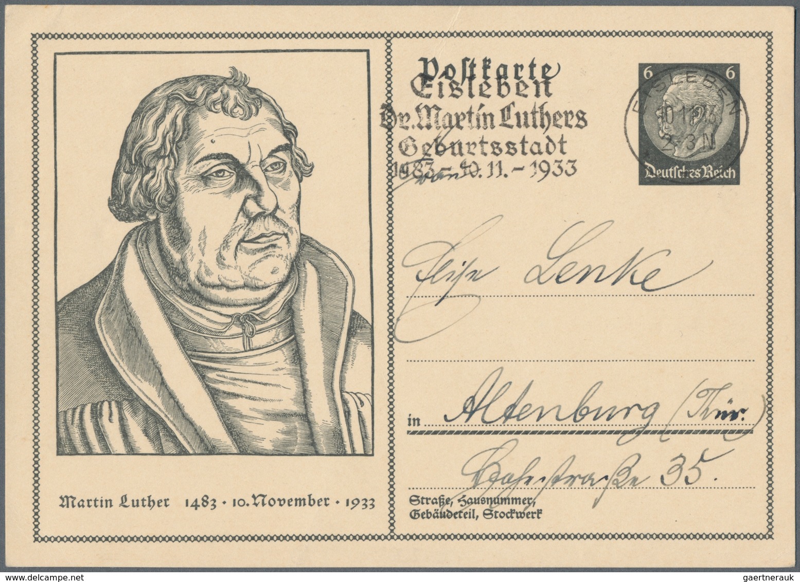 Deutsches Reich - Ganzsachen: 1933, Luther-Sonderpostkarte Mit Dem SST "Luthers Geburtsstadt In äuße - Andere & Zonder Classificatie