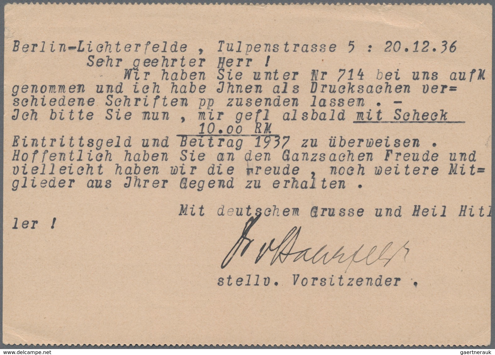 Deutsches Reich - Ganzsachen: 1936. Postkarte 15 Pf Hindenburg (gezähnt). Mit Masch.-Stpl. "Berlin C - Andere & Zonder Classificatie