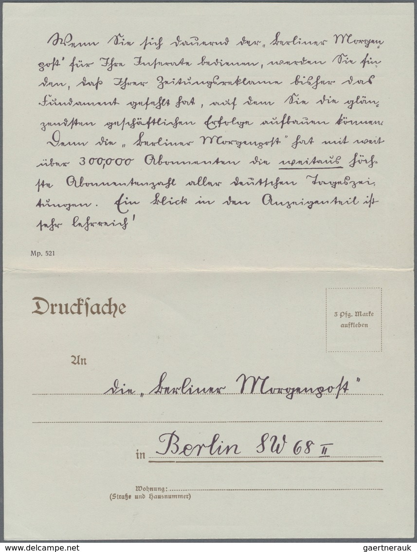 Deutsches Reich - Privatganzsachen: 1906. Drucksachen-Antwortkarte 3/0 Pf Germania "Berliner Morgenp - Altri & Non Classificati