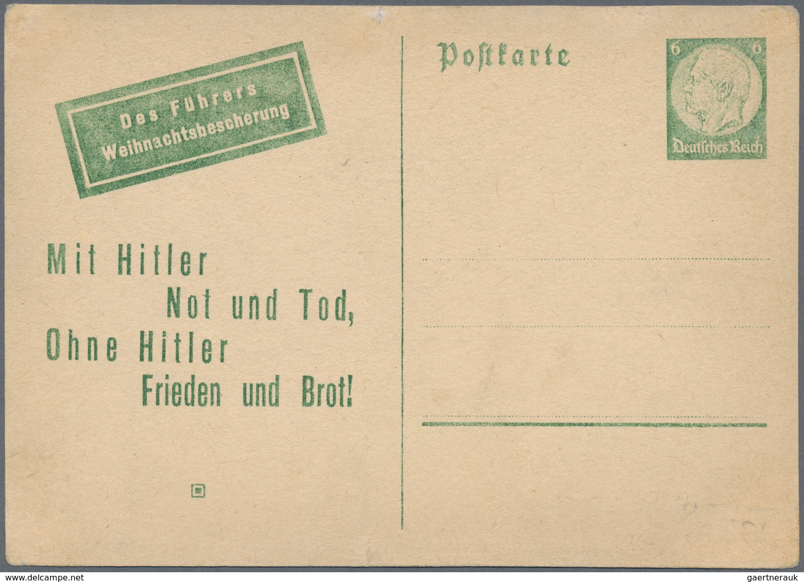 Deutsches Reich - Privatganzsachen: 1942/43 Sowjet. Flugabwurfkarte "Brot, Brot!"/ Des Führers Weihn - Sonstige & Ohne Zuordnung