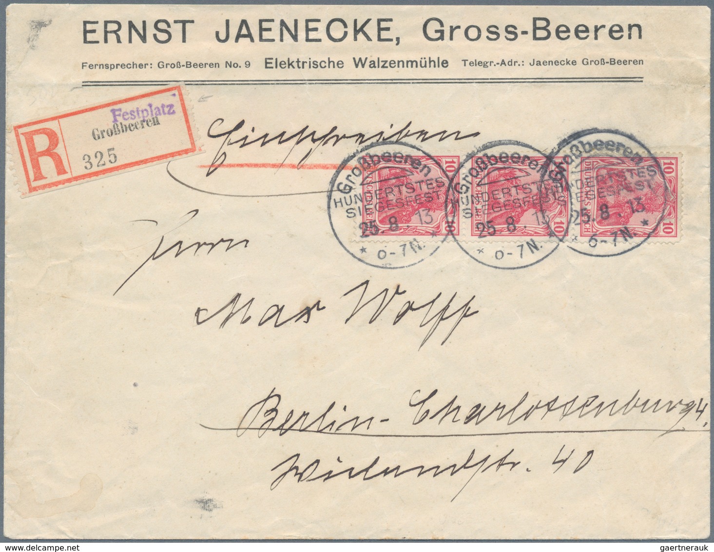 Deutsches Reich - Stempel: "GROSSBEEREN FESTPLATZ"", Seltener Sonder-R-Zettel Auf R-Brief Mit 3 X 10 - Frankeermachines (EMA)
