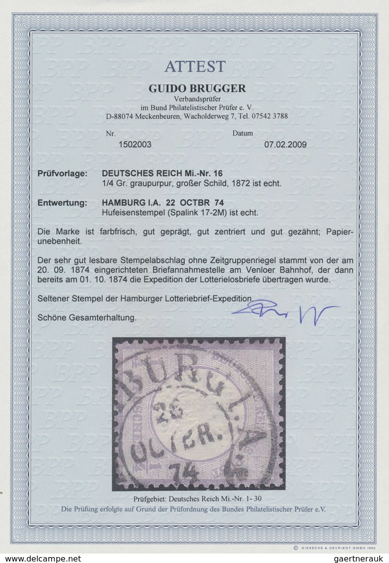 Deutsches Reich - Hufeisenstempel: HAMBURG I.A. 26 OCTBR 74 Hufeisenstempel A. ¼ Gr, Verwendung 1874 - Macchine Per Obliterare (EMA)