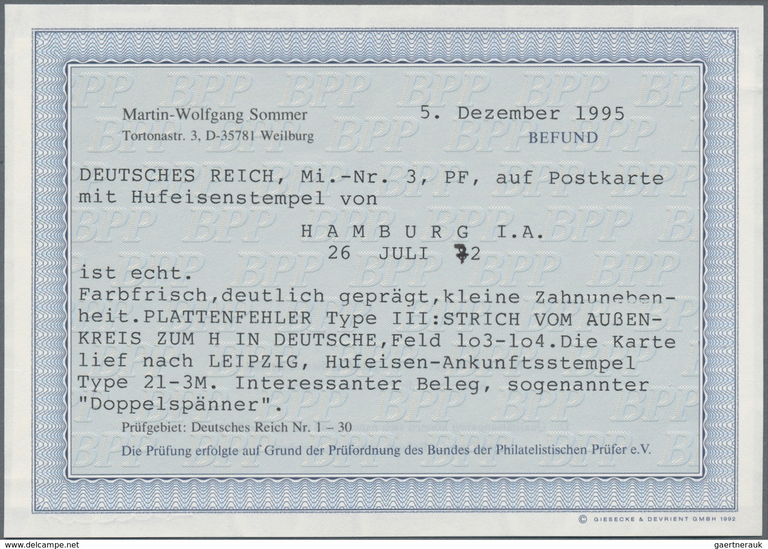 Deutsches Reich - Hufeisenstempel: 1872, Großer Schild ½ Gr. Auf Postkarte Mit Je Hufeisenst. HAMBUR - Macchine Per Obliterare (EMA)