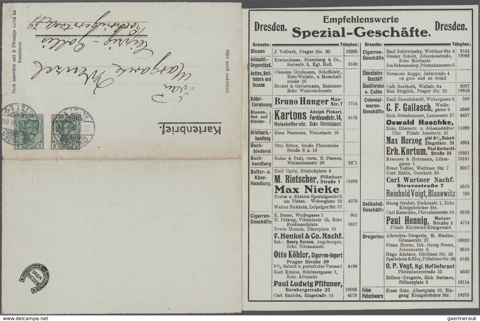 Deutsches Reich - Besonderheiten: 1908, Dtsch. Reich/Privat-Anzeigen-Kartenbrief 5Pf Germania (Dresd - Altri & Non Classificati